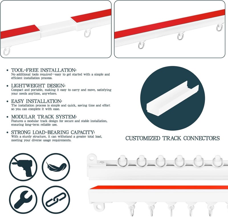 gonnrly Adhesive Ceiling Curtain Track, Paste Type No Need to Drill, Suitable for Smooth Ceiling or Wall, Closets, Door and Window Frames, Meet Multi-Scenario and Multi-Functional Needs-3.32M/10.9FT - Image 5
